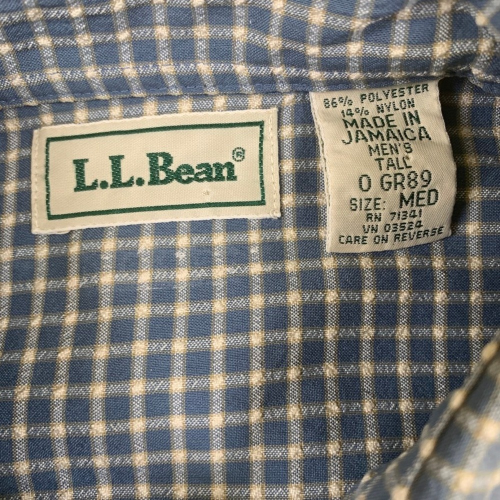 LL Bean Mens Medium Tall Blue Check Long Sleeve Button Down Shirt 0GR89 Pocket - Picture 6 of 9